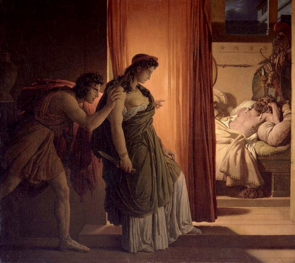 Pierre Narcisse Guerin 1774-1833 Clytemnestra zogert, bevor sie den schlafenden Agamemnon totet.jpg. 